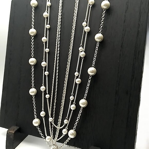 Vintage Style Multi-Strand Faux Pearl & Chain Link Necklace NWOT - Picture 13 of 15